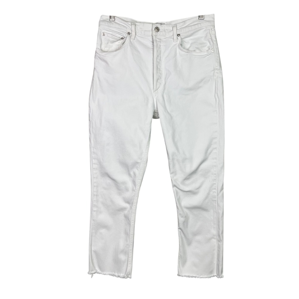 AGOLDE Riley High Rise Straight Crop Jeans White Raw Hem Women's Size 31